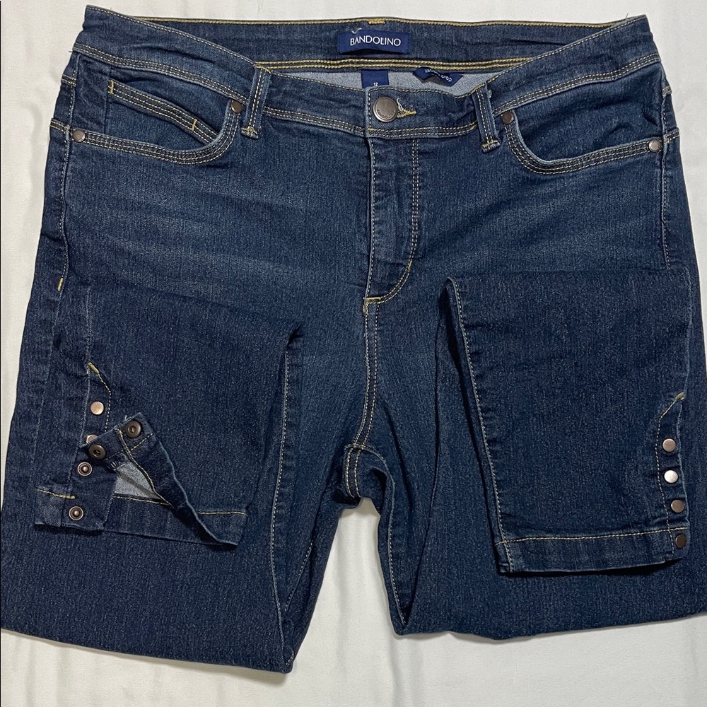 Bandolino Navy Denim Crop Jeans with Button Details